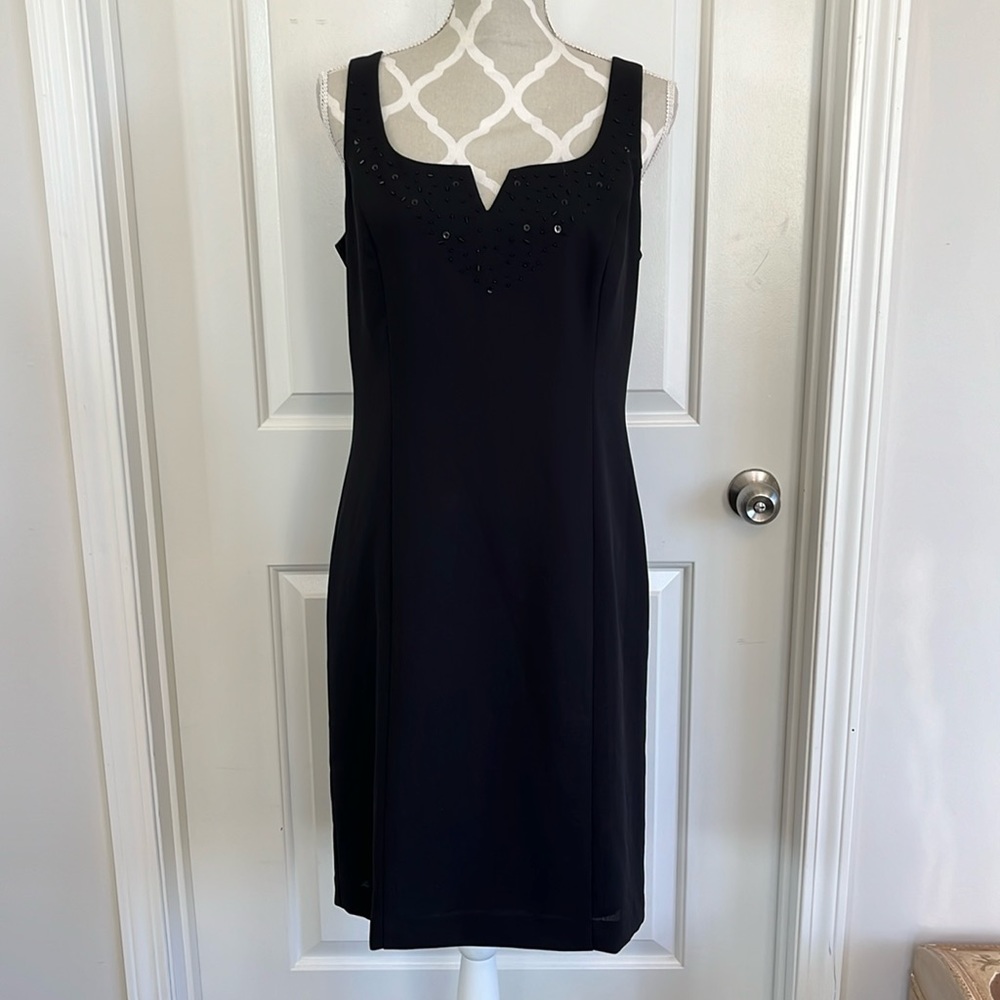 Randi May Sears bead/sequin accent chiffon black dress size lg